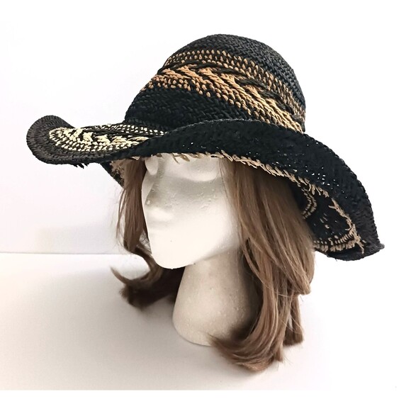 Barts Amsterdam Caledona Blk/Cream Straw Wide Brim Woven Sun Hat O/S main image 8